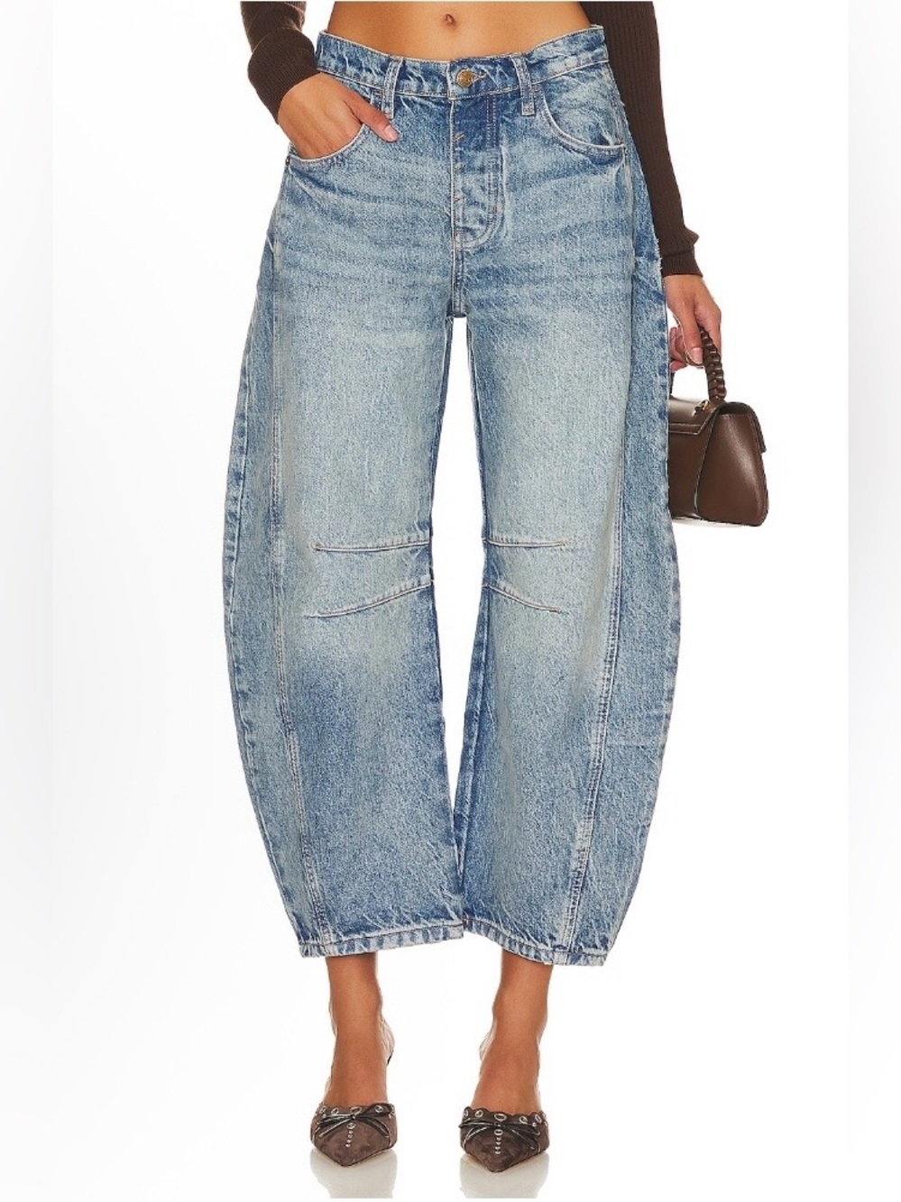 Free People Washed Light Blue Wide-Leg Crop Jeans - Picture 1 of 10